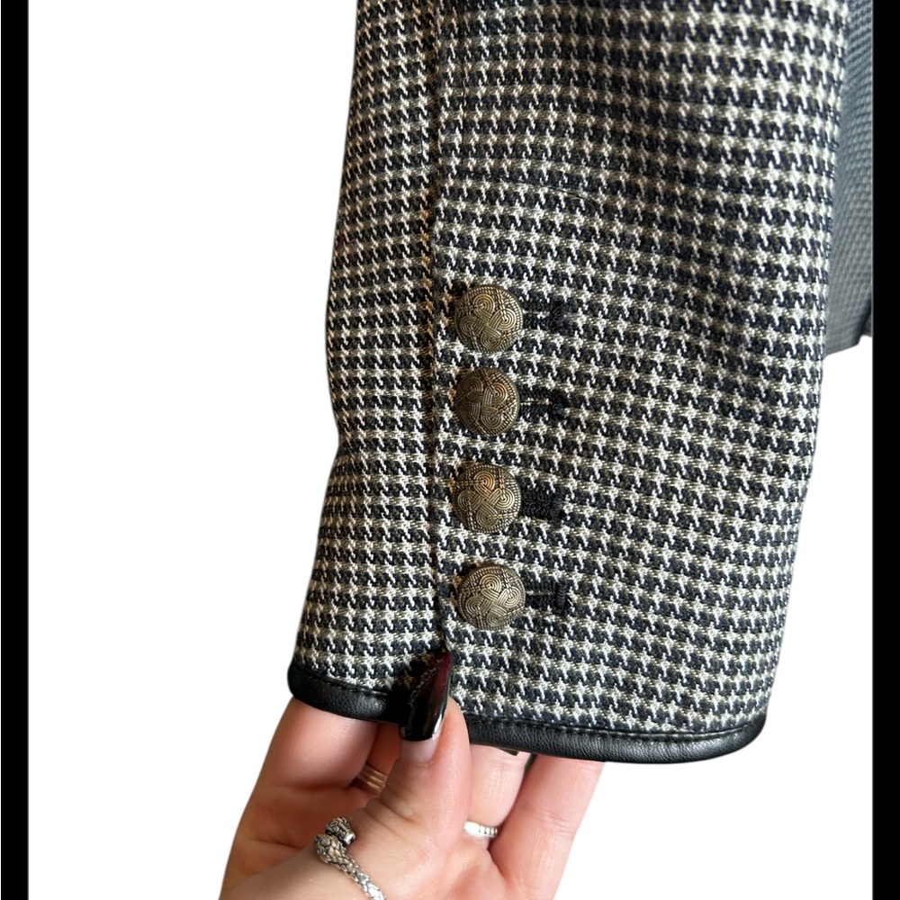 Sam Edelman Embellished Military Style Black White Houndstooth Blazer Size L - Picture 3 of 8